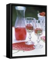 Two Glasses of Strawberry Wine on a Table in the Garden-Alena Hrbkova-Framed Stretched Canvas