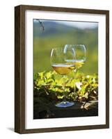 Two Glasses of White Wine Against the Friaul Landscape of Italy-Herbert Lehmann-Framed Photographic Print