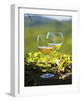 Two Glasses of White Wine Against the Friaul Landscape of Italy-Herbert Lehmann-Framed Photographic Print