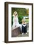 Two Golden Retriever Dogs Wedding Clothing Sitting Outdoors-kadmy-Framed Photographic Print