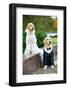 Two Golden Retriever Dogs Wedding Clothing Sitting Outdoors-kadmy-Framed Photographic Print