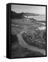 Two Golfers Playing on a Putting Green at Pebble Beach Golf Course-Nina Leen-Framed Stretched Canvas