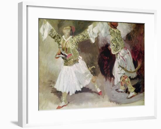 Two Greek Soldiers Dancing (Study of Soliote Dress)-Eugene Delacroix-Framed Giclee Print