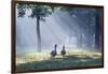 Two Grey Geese Run Though the Early Morning Mists of Ibirapuera Park-Alex Saberi-Framed Photographic Print