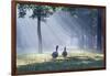 Two Grey Geese Run Though the Early Morning Mists of Ibirapuera Park-Alex Saberi-Framed Photographic Print