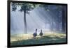 Two Grey Geese Run Though the Early Morning Mists of Ibirapuera Park-Alex Saberi-Framed Photographic Print