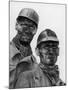 Two Grimy Faced German Coal Miners Posing Resolutely Outside Coal Mine in the Ruhr Valley-Margaret Bourke-White-Mounted Photographic Print