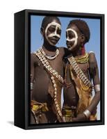 Two Hamer Girls Wearing Traditional Goat Skin Dress Decorated with Cowie Shells, Turmi, Ethiopia-Jane Sweeney-Framed Stretched Canvas