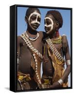 Two Hamer Girls Wearing Traditional Goat Skin Dress Decorated with Cowie Shells, Turmi, Ethiopia-Jane Sweeney-Framed Stretched Canvas