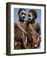 Two Hamer Girls Wearing Traditional Goat Skin Dress Decorated with Cowie Shells, Turmi, Ethiopia-Jane Sweeney-Framed Photographic Print