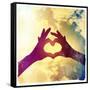 Two Hands Making a Heart Shape in the Sky-graphicphoto-Framed Stretched Canvas