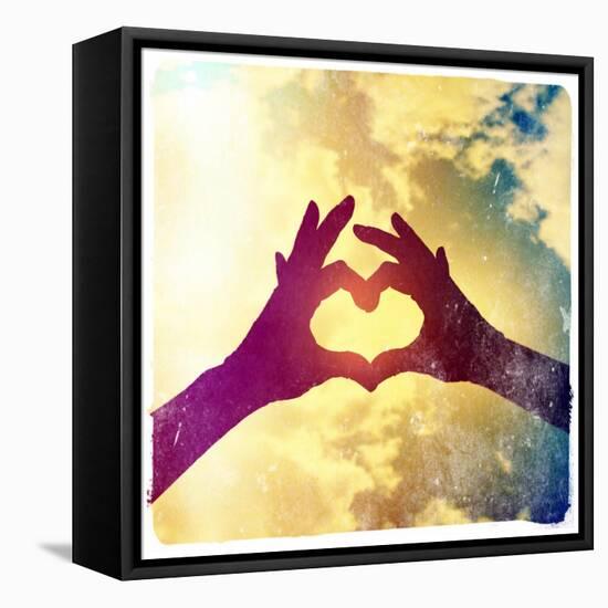 Two Hands Making a Heart Shape in the Sky-graphicphoto-Framed Stretched Canvas