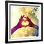 Two Hands Making a Heart Shape in the Sky-graphicphoto-Framed Photographic Print