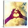 Two Hands Making a Heart Shape in the Sky-graphicphoto-Stretched Canvas