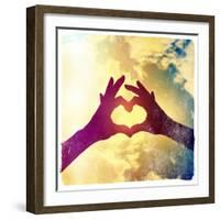 Two Hands Making a Heart Shape in the Sky-graphicphoto-Framed Photographic Print