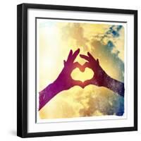 Two Hands Making a Heart Shape in the Sky-graphicphoto-Framed Photographic Print