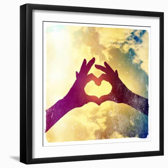 Two Hands Making a Heart Shape in the Sky-graphicphoto-Framed Photographic Print