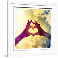 Two Hands Making a Heart Shape in the Sky-graphicphoto-Framed Photographic Print