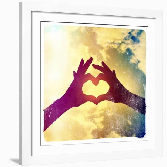 Two Hands Making a Heart Shape in the Sky-graphicphoto-Framed Photographic Print