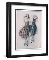 Two Happy Flappers Wear Soft Wide Brimmed Hats and Gathered Skirts That Catch the Breeze-Wilton Williams-Framed Art Print