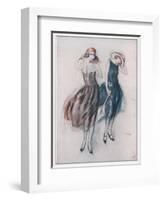 Two Happy Flappers Wear Soft Wide Brimmed Hats and Gathered Skirts That Catch the Breeze-Wilton Williams-Framed Art Print