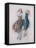 Two Happy Flappers Wear Soft Wide Brimmed Hats and Gathered Skirts That Catch the Breeze-Wilton Williams-Framed Stretched Canvas