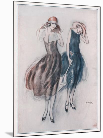 Two Happy Flappers Wear Soft Wide Brimmed Hats and Gathered Skirts That Catch the Breeze-Wilton Williams-Mounted Art Print