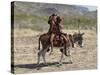 Two Happy Himba Girls Ride a Donkey to Market, Namibia-Nigel Pavitt-Stretched Canvas