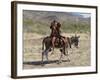 Two Happy Himba Girls Ride a Donkey to Market, Namibia-Nigel Pavitt-Framed Photographic Print