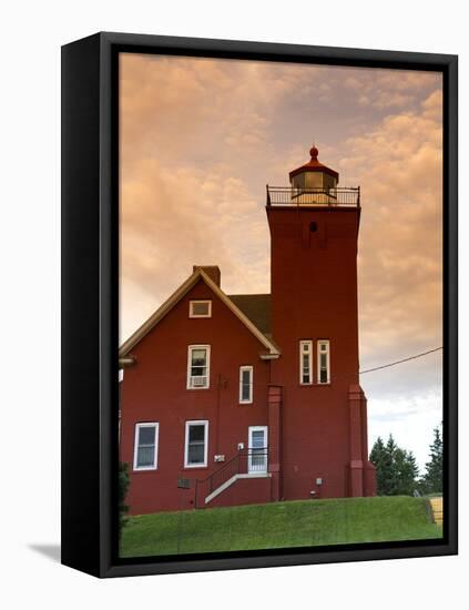 Two Harbors Lighthouse Overlooking Agate Bay, Lake Superior, Two Harbors, Minnesota, USA-David R. Frazier-Framed Stretched Canvas