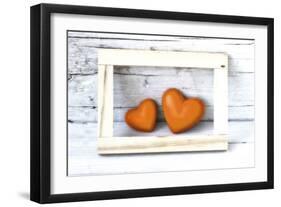 Two Hearts Made of Stone in Picture Frame-Uwe Merkel-Framed Photographic Print