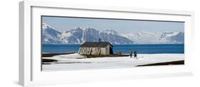 Two Hikers Standing on the Beach Near a Hunting Cabin, Bellsund, Spitsbergen, Svalbard Islands-null-Framed Photographic Print