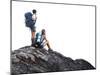 Two Hikers with Backpacks on Top of a Mountain Isolated on a White-Dudarev Mikhail-Mounted Photographic Print