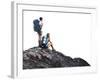 Two Hikers with Backpacks on Top of a Mountain Isolated on a White-Dudarev Mikhail-Framed Photographic Print