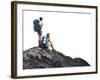 Two Hikers with Backpacks on Top of a Mountain Isolated on a White-Dudarev Mikhail-Framed Photographic Print