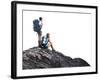 Two Hikers with Backpacks on Top of a Mountain Isolated on a White-Dudarev Mikhail-Framed Photographic Print