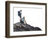 Two Hikers with Backpacks on Top of a Mountain Isolated on a White-Dudarev Mikhail-Framed Photographic Print