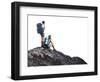 Two Hikers with Backpacks on Top of a Mountain Isolated on a White-Dudarev Mikhail-Framed Photographic Print