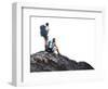 Two Hikers with Backpacks on Top of a Mountain Isolated on a White-Dudarev Mikhail-Framed Photographic Print