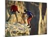 Two Hikers with Ropes at the Edge of a Cliff-null-Mounted Photographic Print