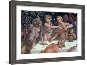 Two Horae Scattering Flowers, Banquet Celebrates Marriage: Cupid and Psyche, c.1528-Giulio Romano-Framed Giclee Print