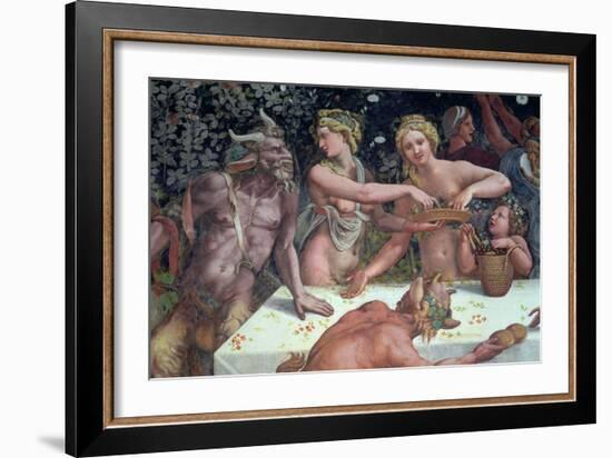 Two Horae Scattering Flowers, Banquet Celebrates Marriage: Cupid and Psyche, c.1528-Giulio Romano-Framed Giclee Print