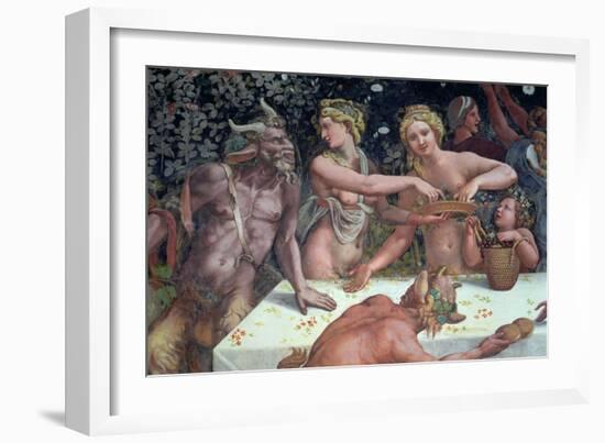 Two Horae Scattering Flowers, Banquet Celebrates Marriage: Cupid and Psyche, c.1528-Giulio Romano-Framed Giclee Print