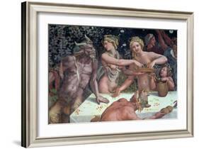 Two Horae Scattering Flowers, Banquet Celebrates Marriage: Cupid and Psyche, c.1528-Giulio Romano-Framed Giclee Print