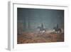 Two Horseback Riders Make their Way Through Misty Richmond Park in Winter-Alex Saberi-Framed Photographic Print