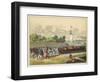 Two Horses Draw a Barge Along a German Canal-null-Framed Art Print