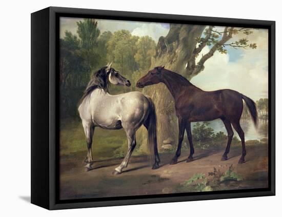 Two Horses in a Landscape-George Stubbs-Framed Stretched Canvas
