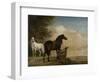 Two Horses in a Meadow Near a Gate-Paulus Potter-Framed Art Print