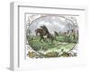 Two Horses Pushing a Plow. Reproduction of a Calendar Illustrating the Month of March. Colourful En-null-Framed Giclee Print