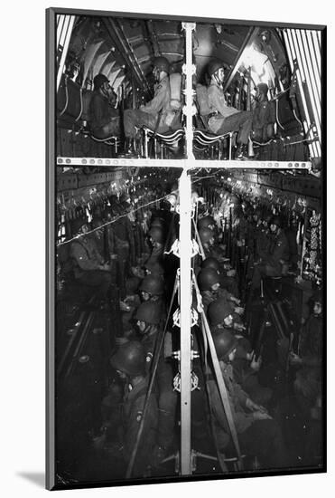 Two Hundred Paratroopers Sitting in Double Decker During Training Maneuvers-Hank Walker-Mounted Photographic Print